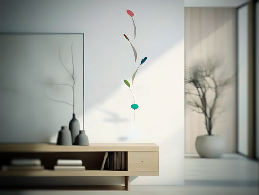 Modern Kinetic Mobile Art - Wall Hanging Relaxing Decor for Scandinavian Home Design, Office Spaces, Waiting Rooms & Minimalist Yoga Studio

Introducing Vine, a kinetic mobile inspired by the graceful climb of vines. This sleek, tall & slender mobile brings movement and calm to any space, whether it's a mid-century modern living room, a yoga studio or an office. 