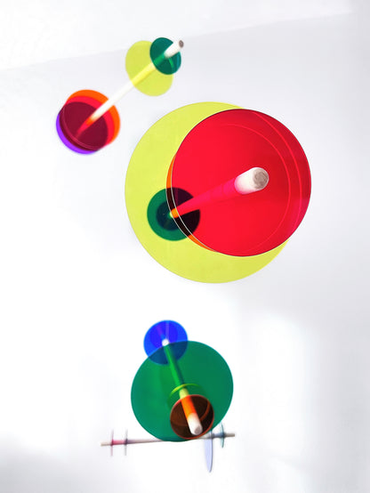 XXL Hanging Kinetic Mobile Sculpture. Large Rainbow Acrylic Perspex Mid-Century Modern Art Mobile. Mondrian Bauhaus Giant Eclipse The Illuminist Giant Eclipse Adult Mobile. A stunning mobile piece of hanging kinetic art. Mobile for adults Focal Point