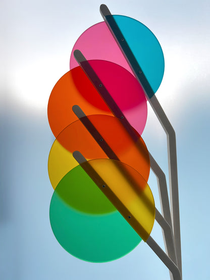 Matt Retro Rainbow Kinetic Mobile Sculpture Mid Century Modern Art, Adult & Baby Mobile. Matt Acrylic Abstract Art Hanging Mobile - Prism The Illuminist
A Wooden and colourful matt acrylic mobile. Influenced by Calder mobiles and the mid-century modern movement. A beautiful piece of cantilever hanging art.
