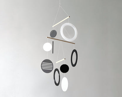 Monochrome baby mobile - Luna The Illuminist - sensory high contrast black  white  - Kinetic Mobile Kinetic Art Sculpture Crib Mobile nursery Mobile Nursery Mobile Art Mid Century Art  Mid Century modern mobiles for adults furniture and decor Hanging